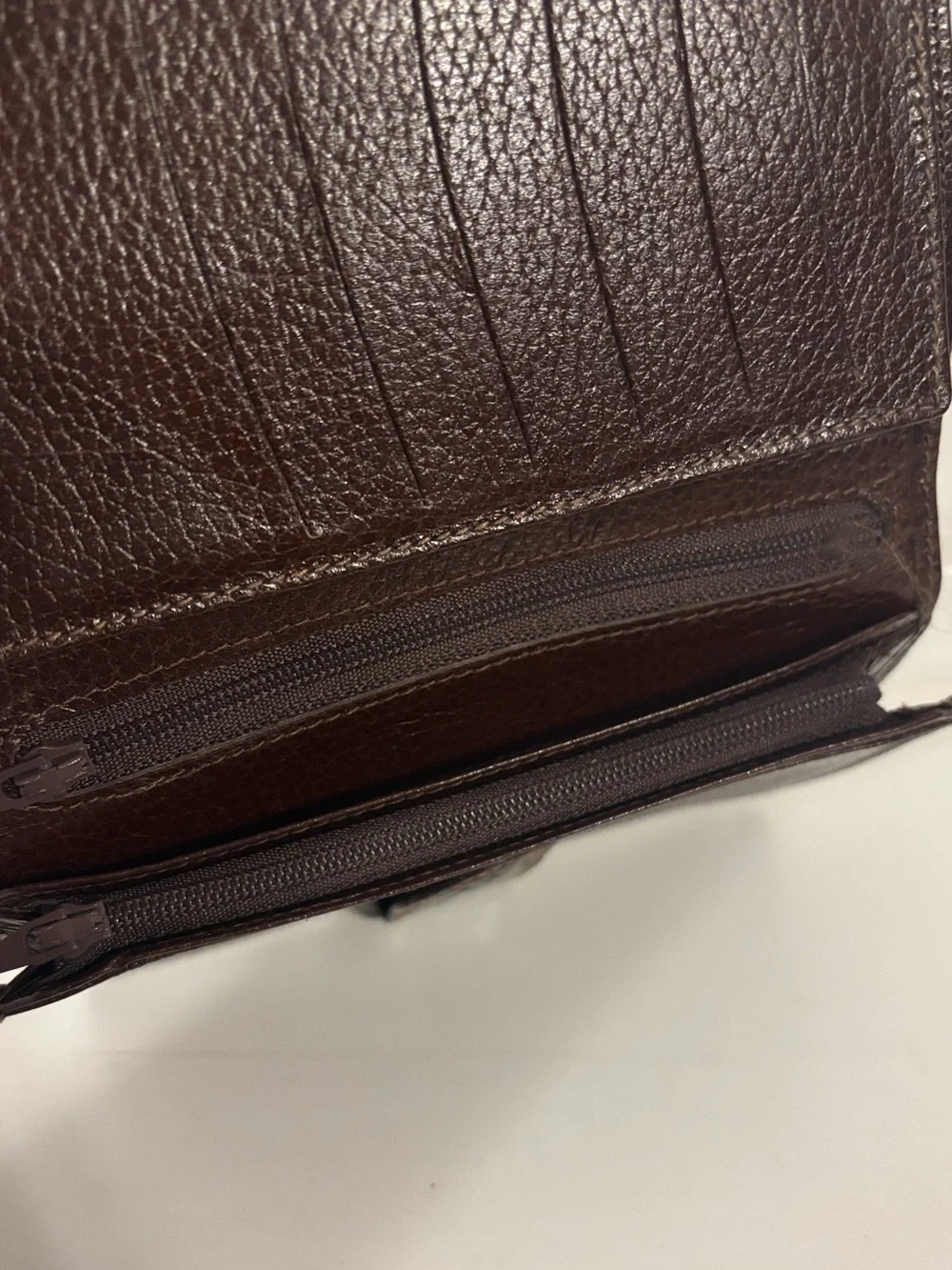 Croc Embossed Clutch/Wallet Snap Closure Dark Brown Orange Stitching 4.25 x 6”